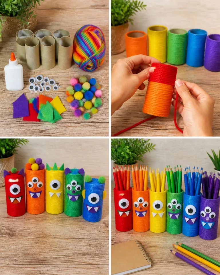 Cozy Rainbow Monster pencil holders for fun and colorful desk organization
