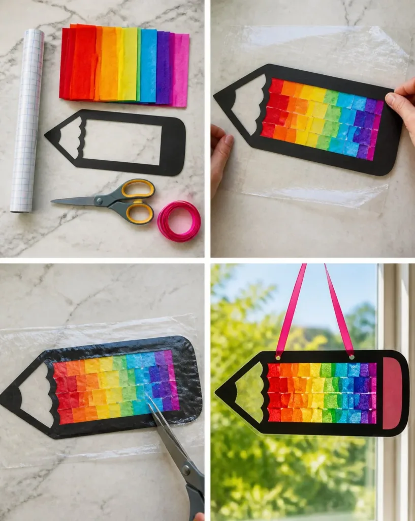 Colorful Rainbow Pencil Suncatcher for Back to School decorations