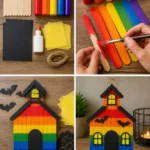 Rainbow Popsicle-Stick Haunted Schoolhouse Becomes Cozy 8 Rainbow Popsicle Stick Haunted Schoolhouse Becomes