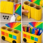 Rainbow Popsicle-Stick School Bus Organizer 8 Rainbow Popsicle Stick School Bus Organizer