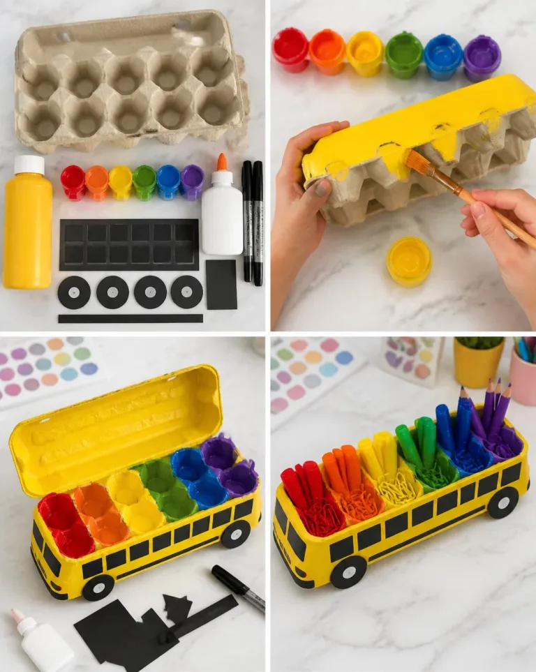 Rainbow School-Bus Egg Carton Organizer for fun and colorful kitchen storage