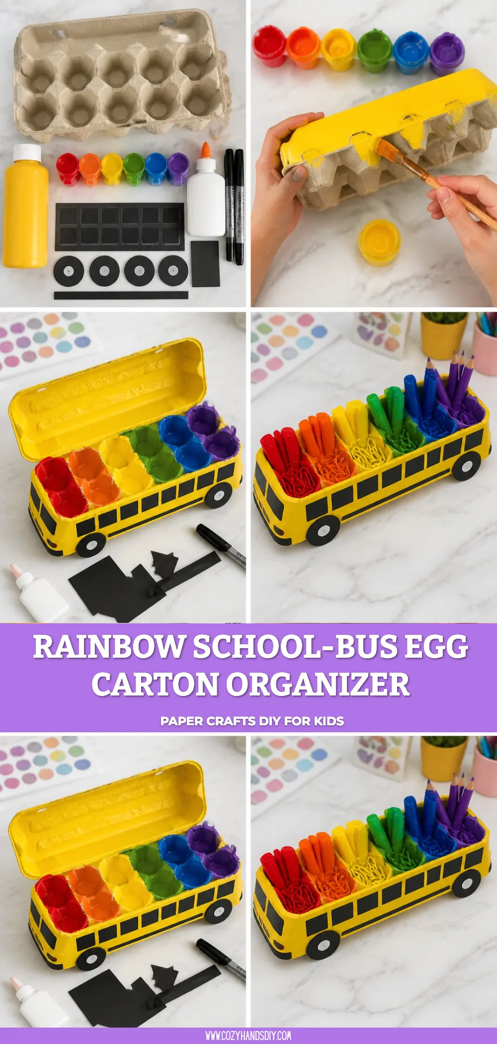 Rainbow School-Bus Egg Carton Organizer