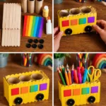 Rainbow School Bus Popsicle Stick Organizer for Kids 8 Rainbow School Bus Popsicle Stick Organizer for Ki