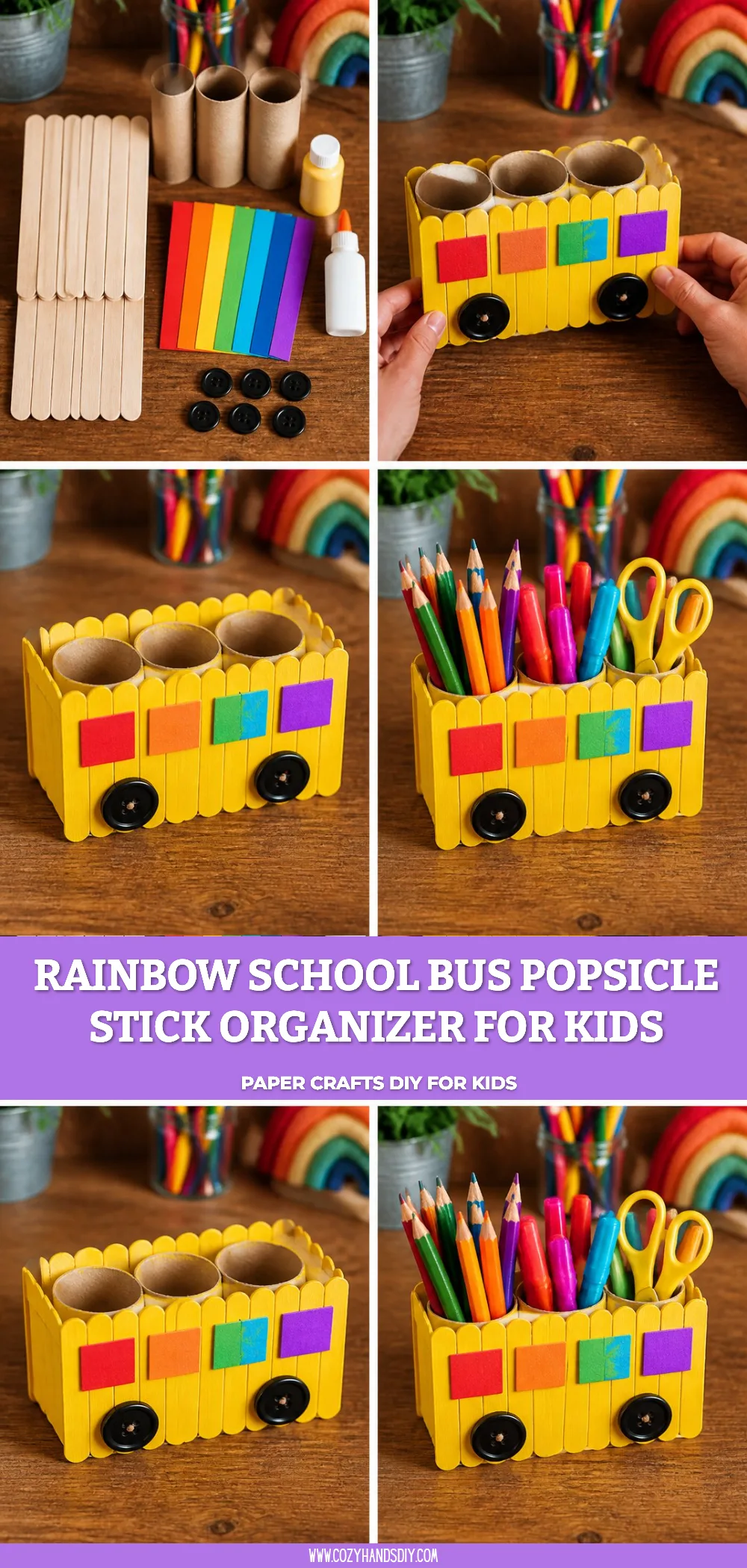 Rainbow School Bus Popsicle Stick Organizer for Kids 6 Rainbow School Bus Popsicle Stick Organizer for Kids