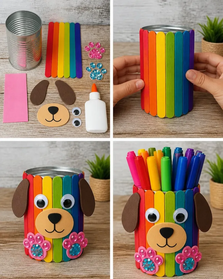 Rainbow-themed puppy paw pencil holder for organizing office supplies