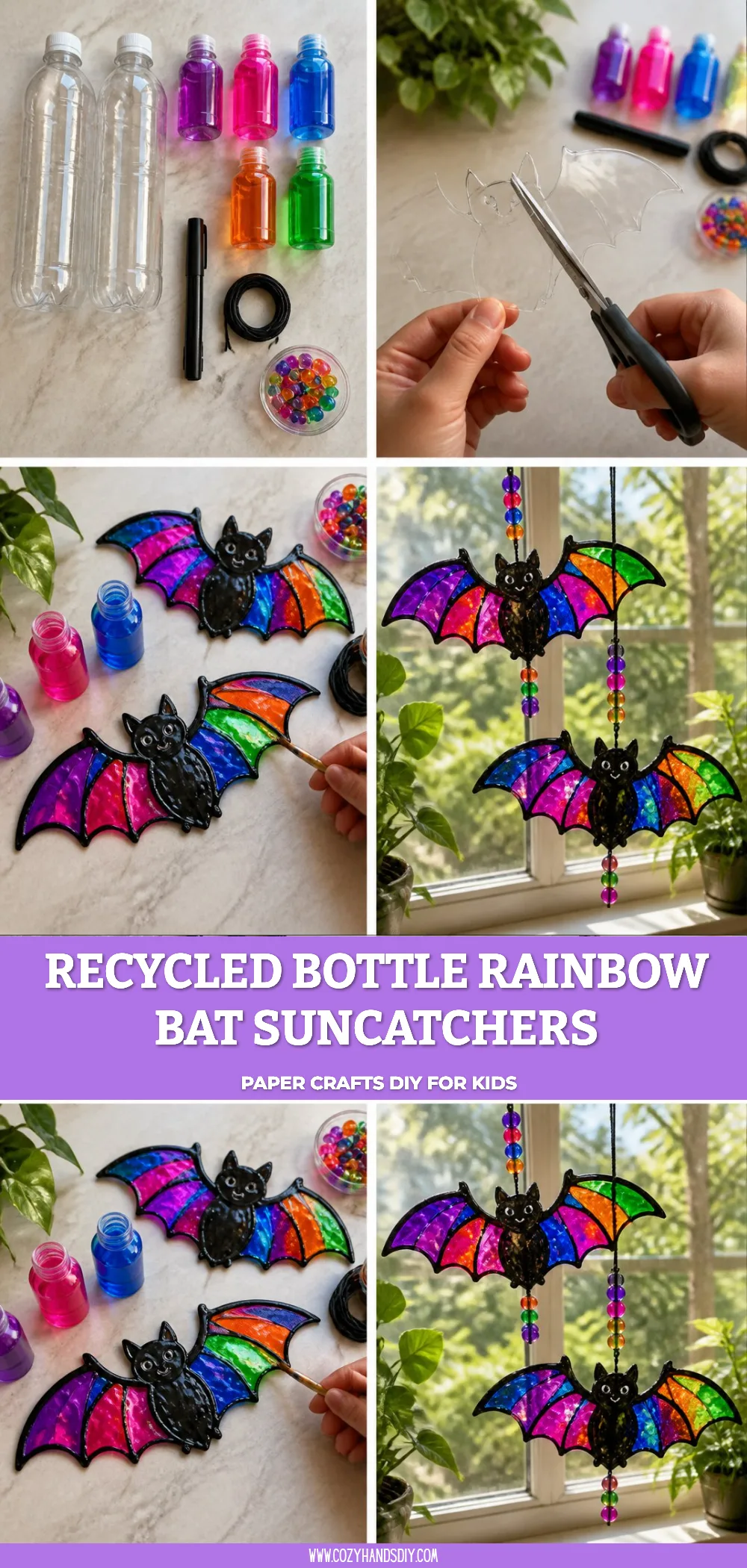 Recycled Bottle Rainbow Bat Suncatchers 6 Recycled Bottle Rainbow Bat Suncatchers