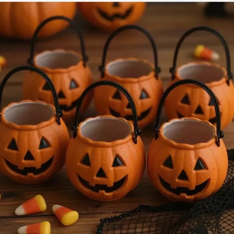 Vintage style Halloween pails decorated for a cozy seasonal look