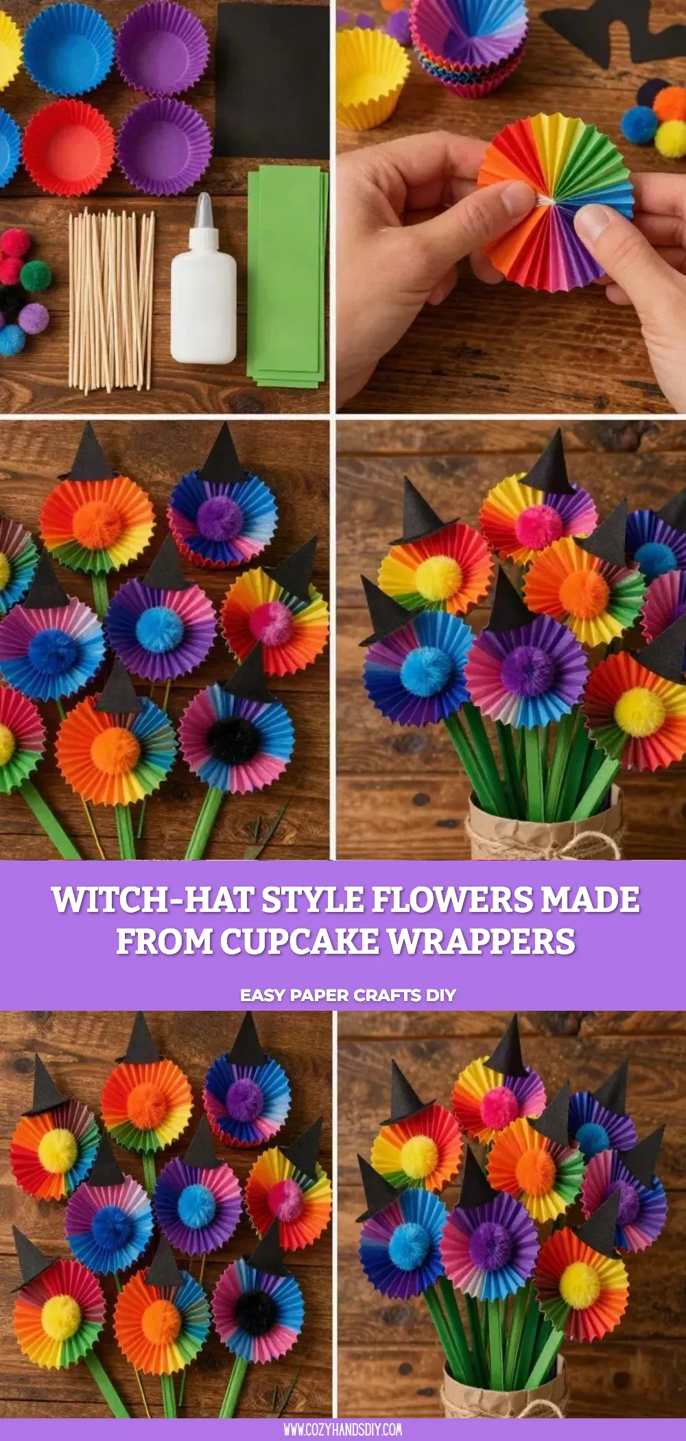 Witch-Hat Style Flowers Made from Cupcake Wrappers