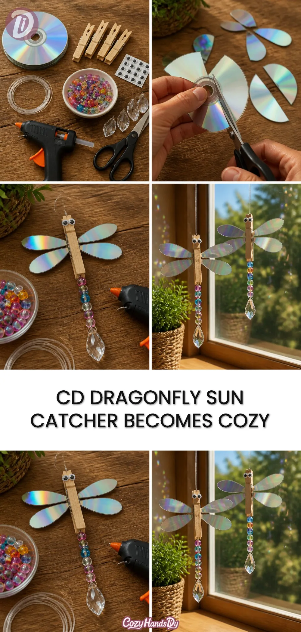 CD Dragonfly Sun Catcher Becomes Cozy