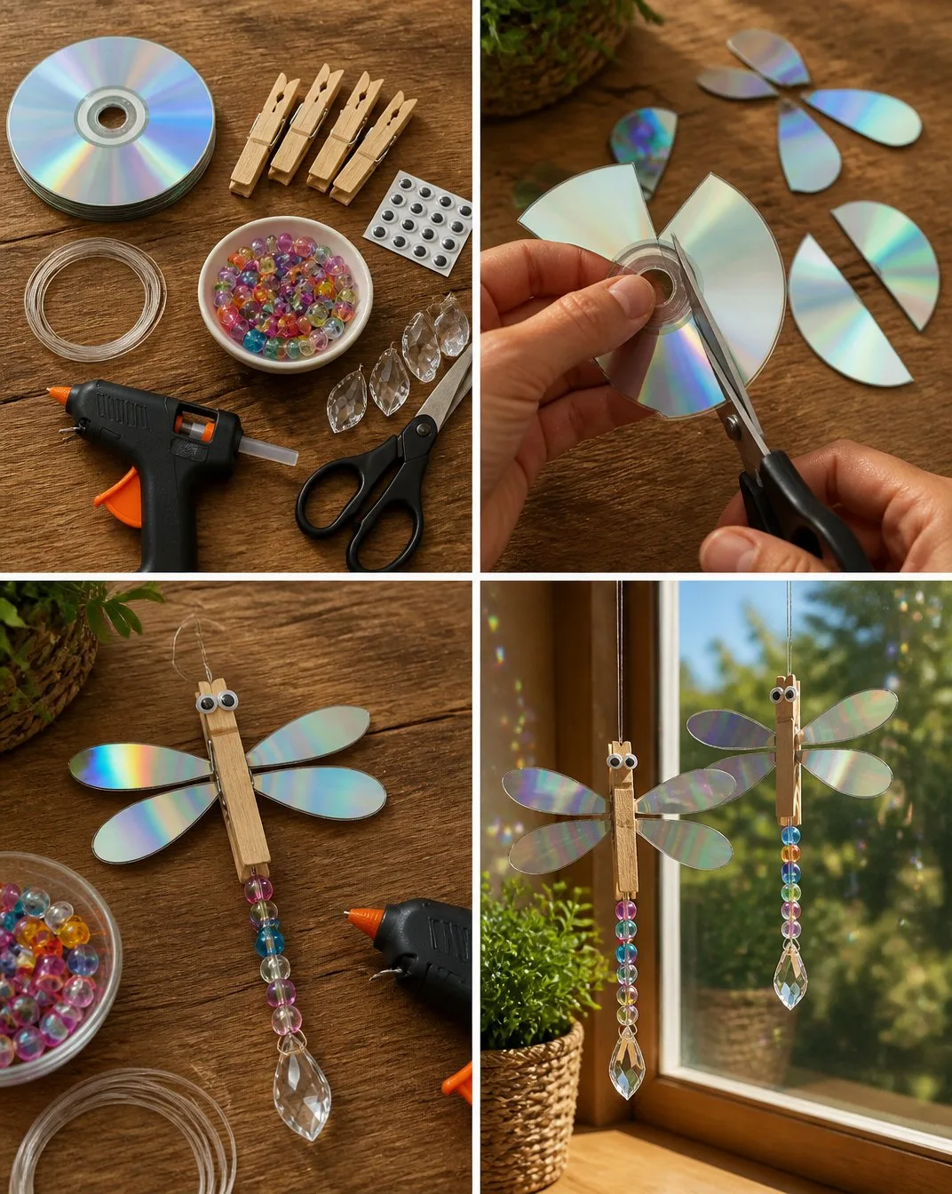 CD Dragonfly Sun Catcher Becomes Cozy