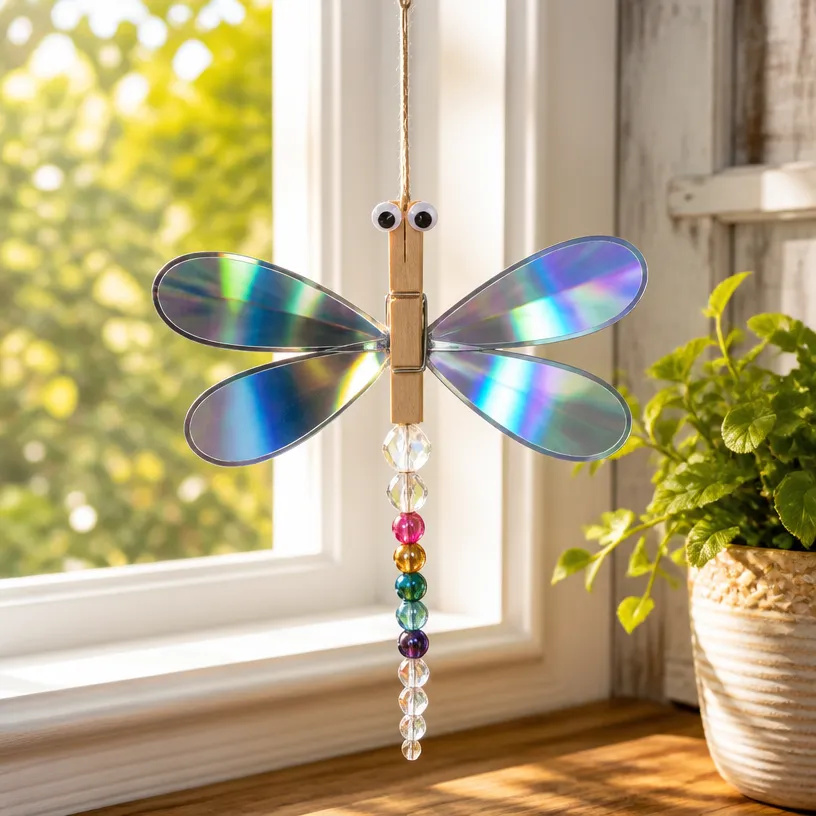 CD Dragonfly Sun Catcher Becomes Cozy