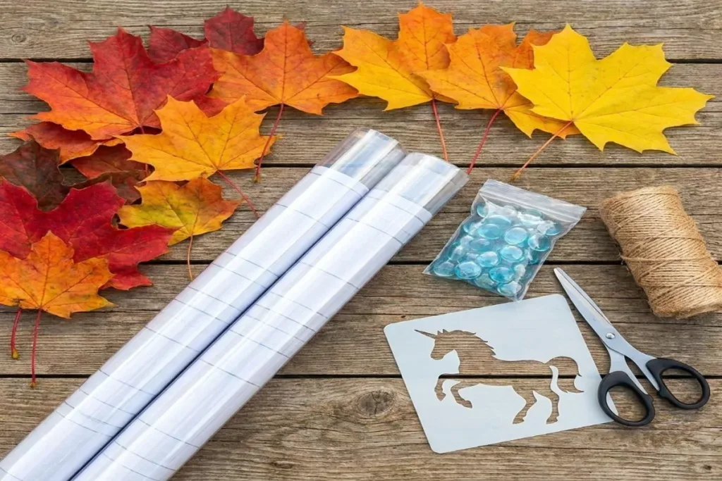 Clear Blue Unicorn Fall Leaf Suncatcher with vibrant autumn leaves