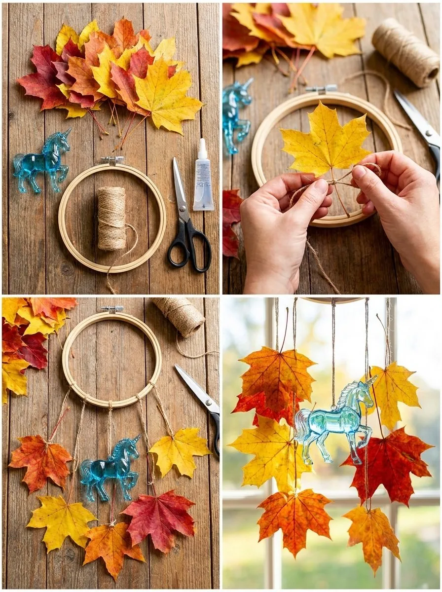 Clear Blue Unicorn Fall Leaf Suncatcher 5 Clear Blue Unicorn Fall Leaf Suncatcher