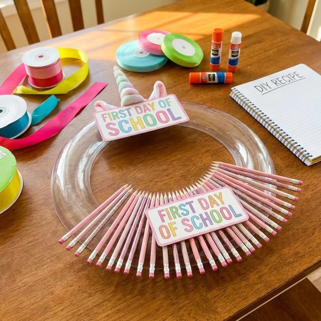 Clear Pink Unicorn Pencil Wreath for the First Day of School 7 Clear Pink Unicorn Pencil Wreath for the First Day of School