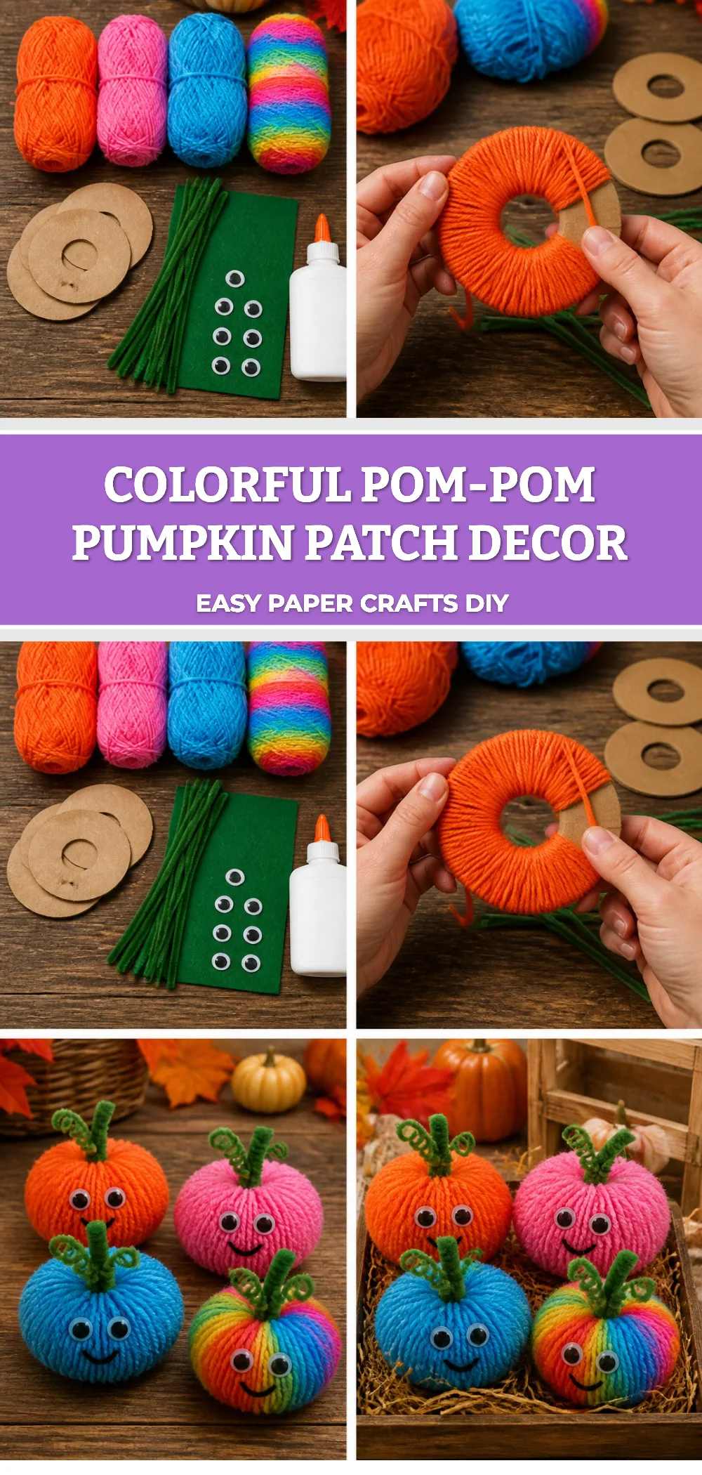 Colorful Pom-Pom Pumpkin Patch Decor 6 Colorful Pom-Pom Pumpkin Patch Decor