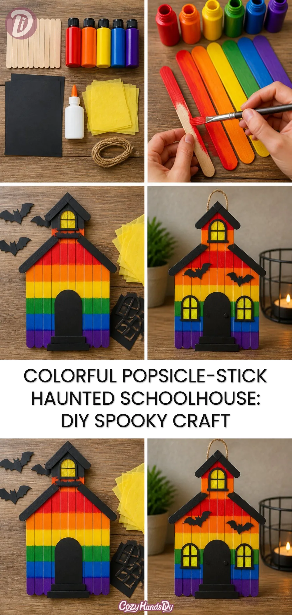 Colorful Popsicle-Stick Haunted Schoolhouse: DIY Spooky Craft