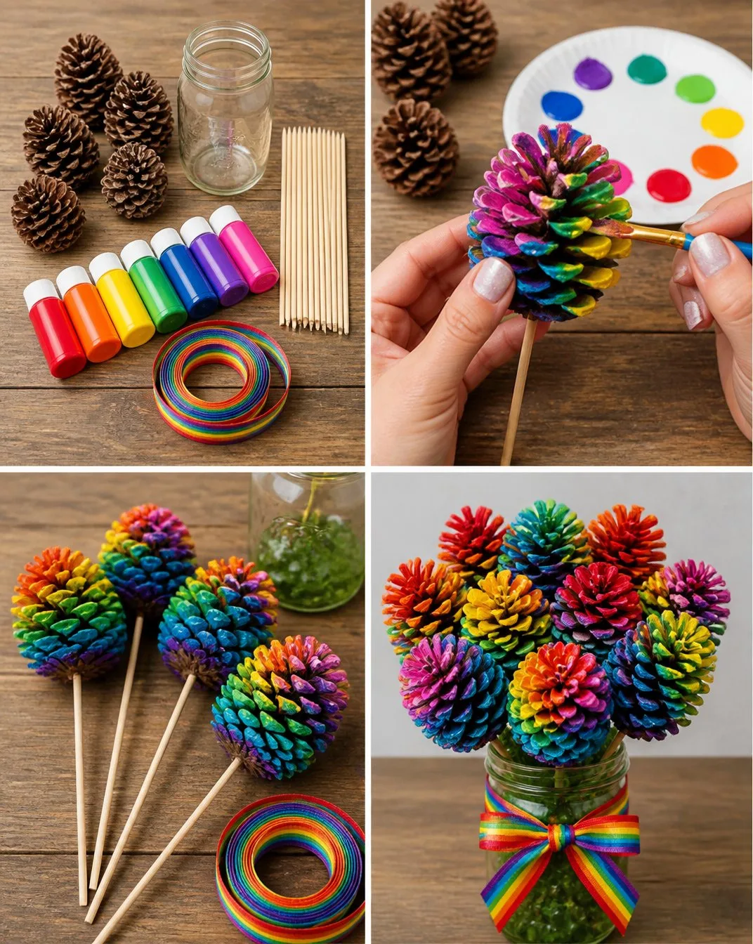 Colorful Rainbow Pinecone Bouquet
