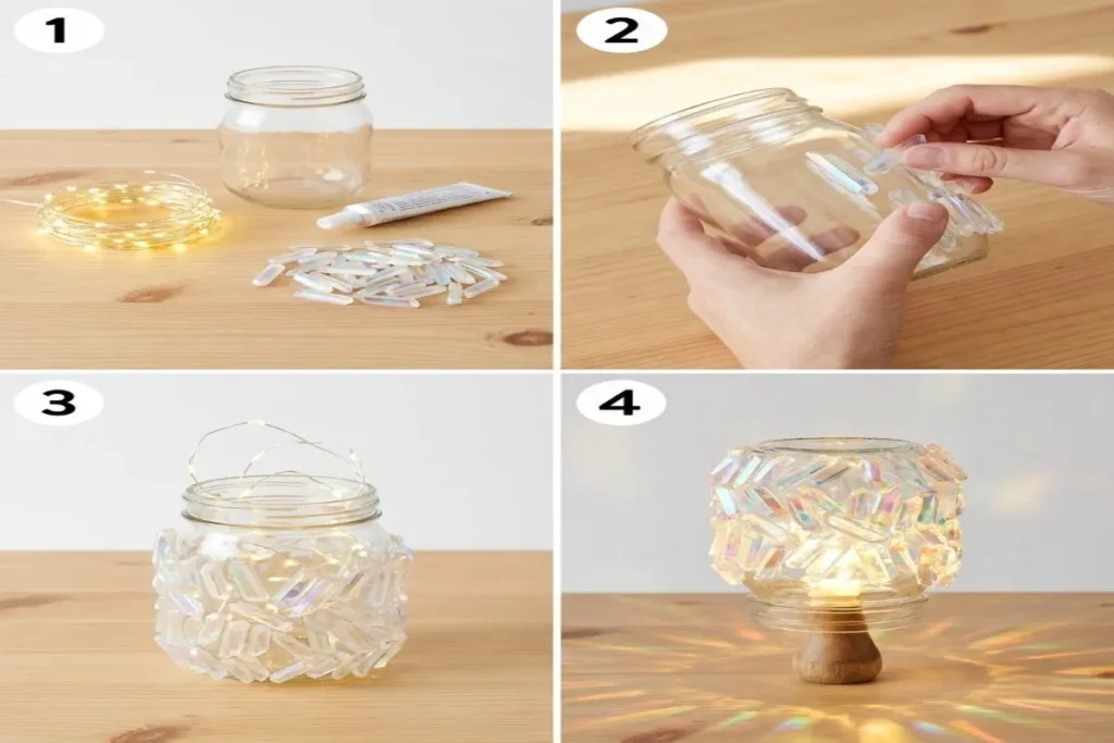 Cozy Crystal Rainbow Mushroom Lantern glowing in a dark room