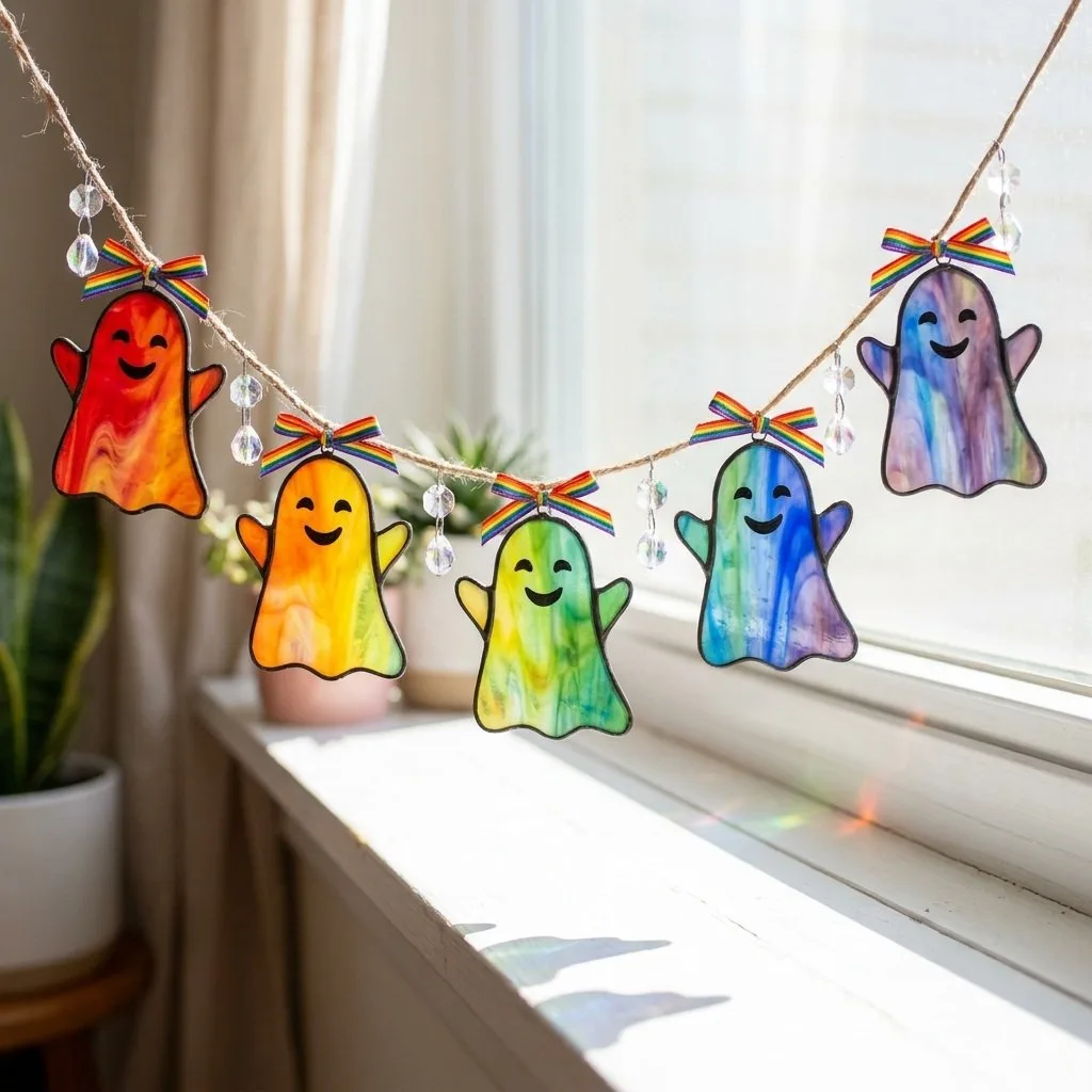 Cute Rainbow Ghost Suncatcher Garland 6 Cute Rainbow Ghost Suncatcher Garland