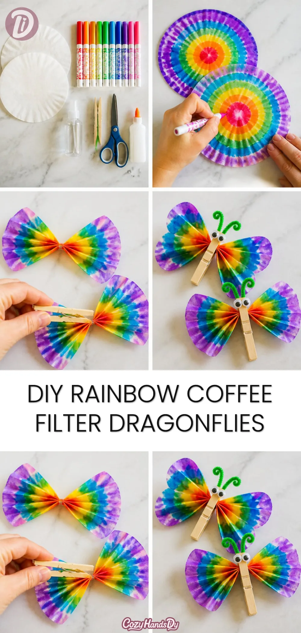DIY Rainbow Coffee Filter Dragonflies