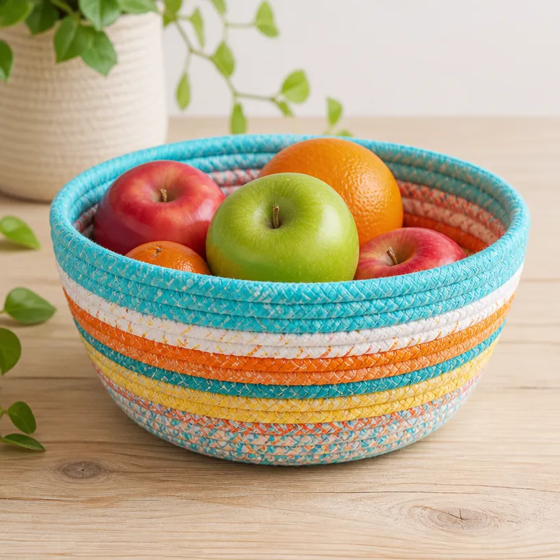 DIY Colorful No-Sew Fabric Bowl Using Old T-Shirts 7 DIY Colorful No-Sew Fabric Bowl Using Old T-Shirts