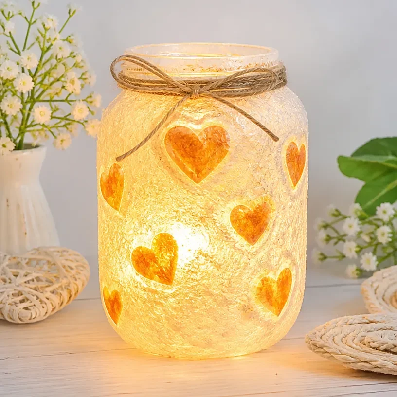 DIY cornstarch glass hearts for cozy home decor projects