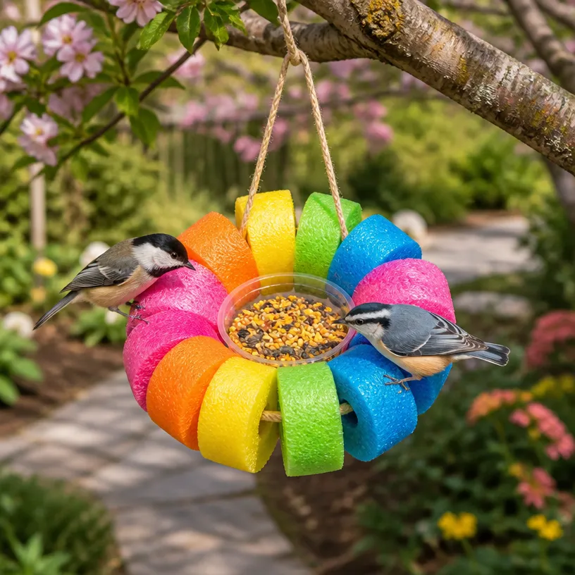 DIY Pool Noodle Bird Feeder for Backyard Birds