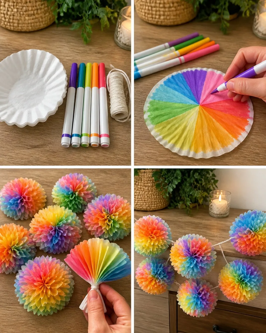 DIY Rainbow Dahlia Garland Using Coffee Filters