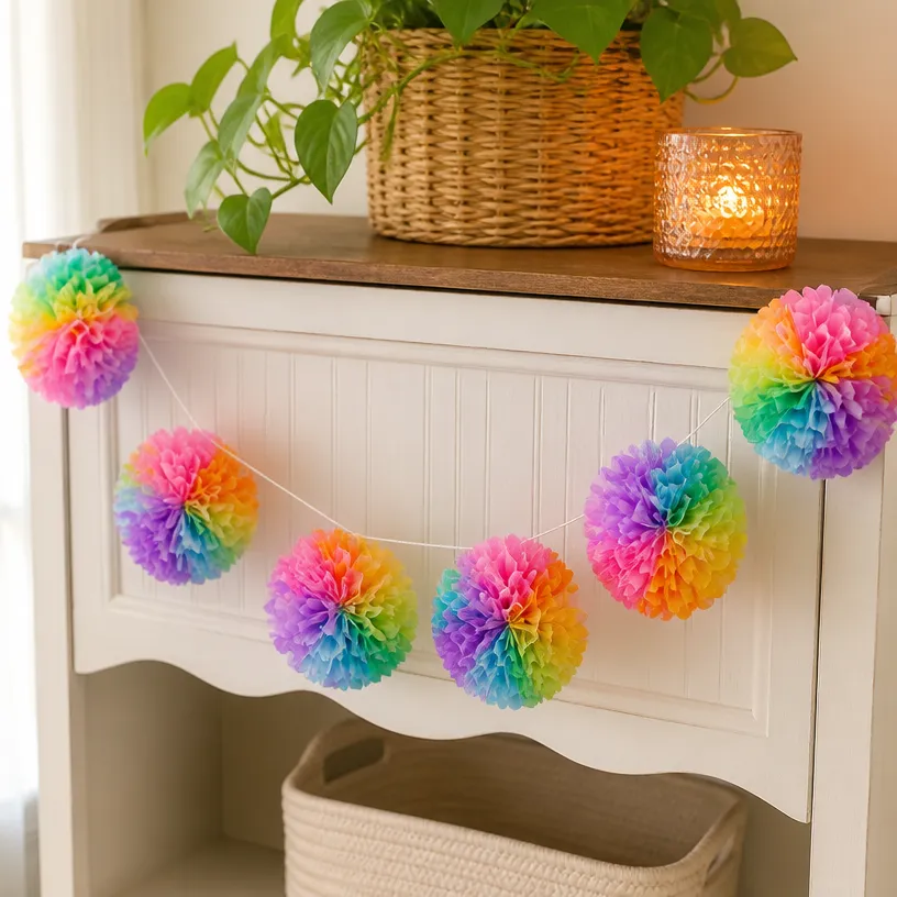 DIY Rainbow Dahlia Garland Using Coffee Filters