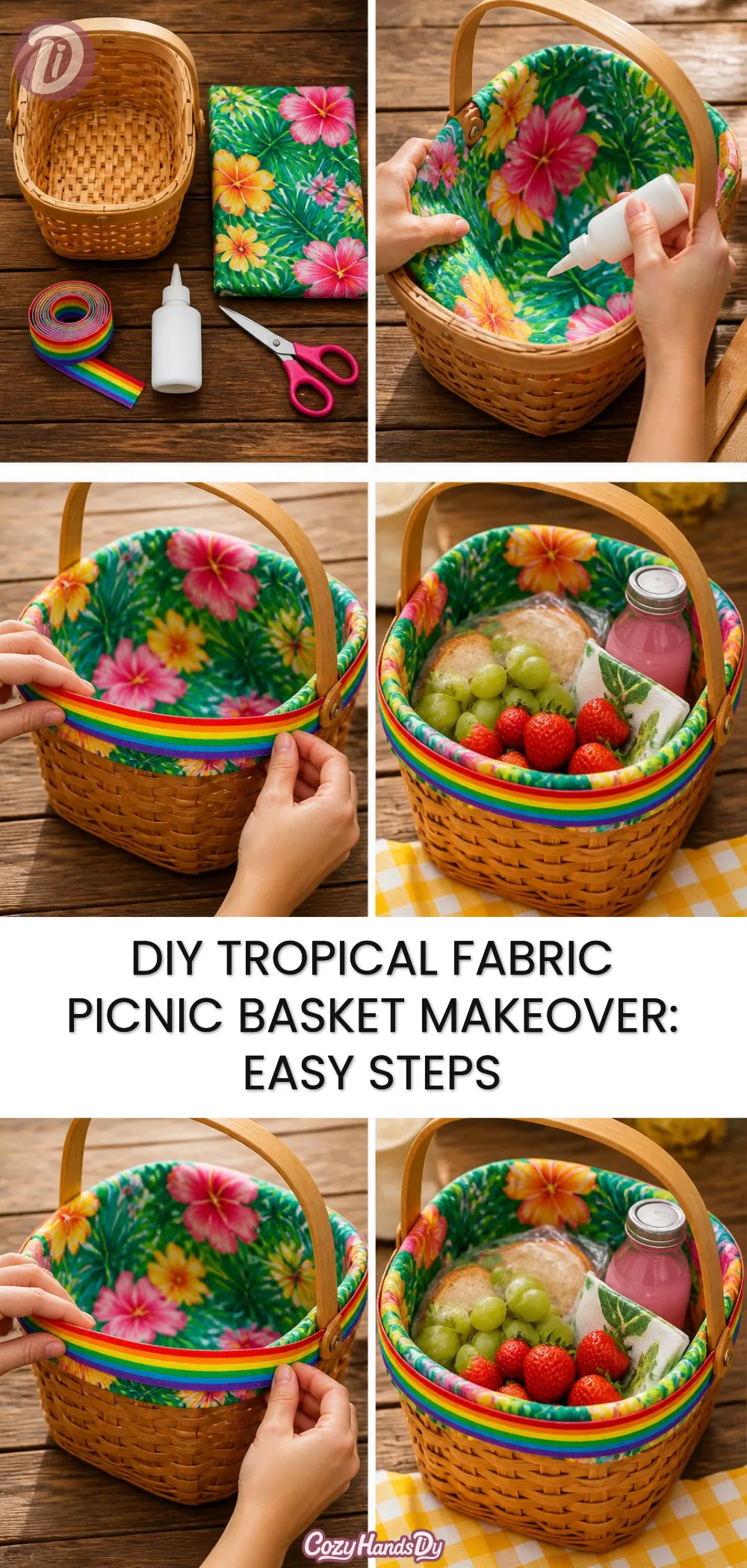 DIY Tropical Fabric Picnic Basket Makeover: Easy Steps