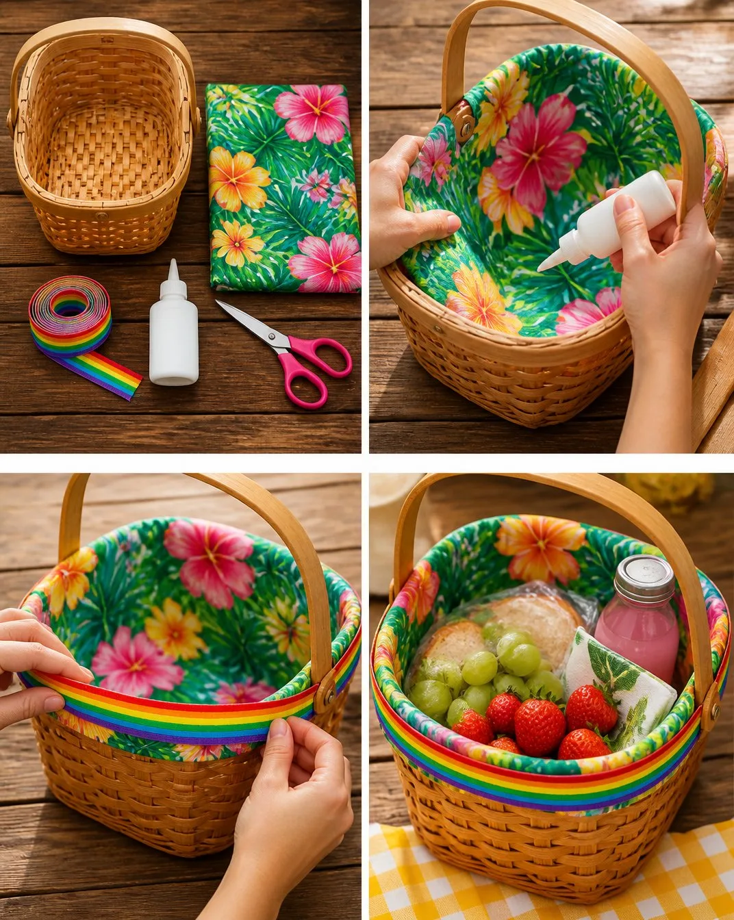 DIY Tropical Fabric Picnic Basket Makeover: Easy Steps 2 DIY Tropical Fabric Picnic Basket Makeover: Easy Steps