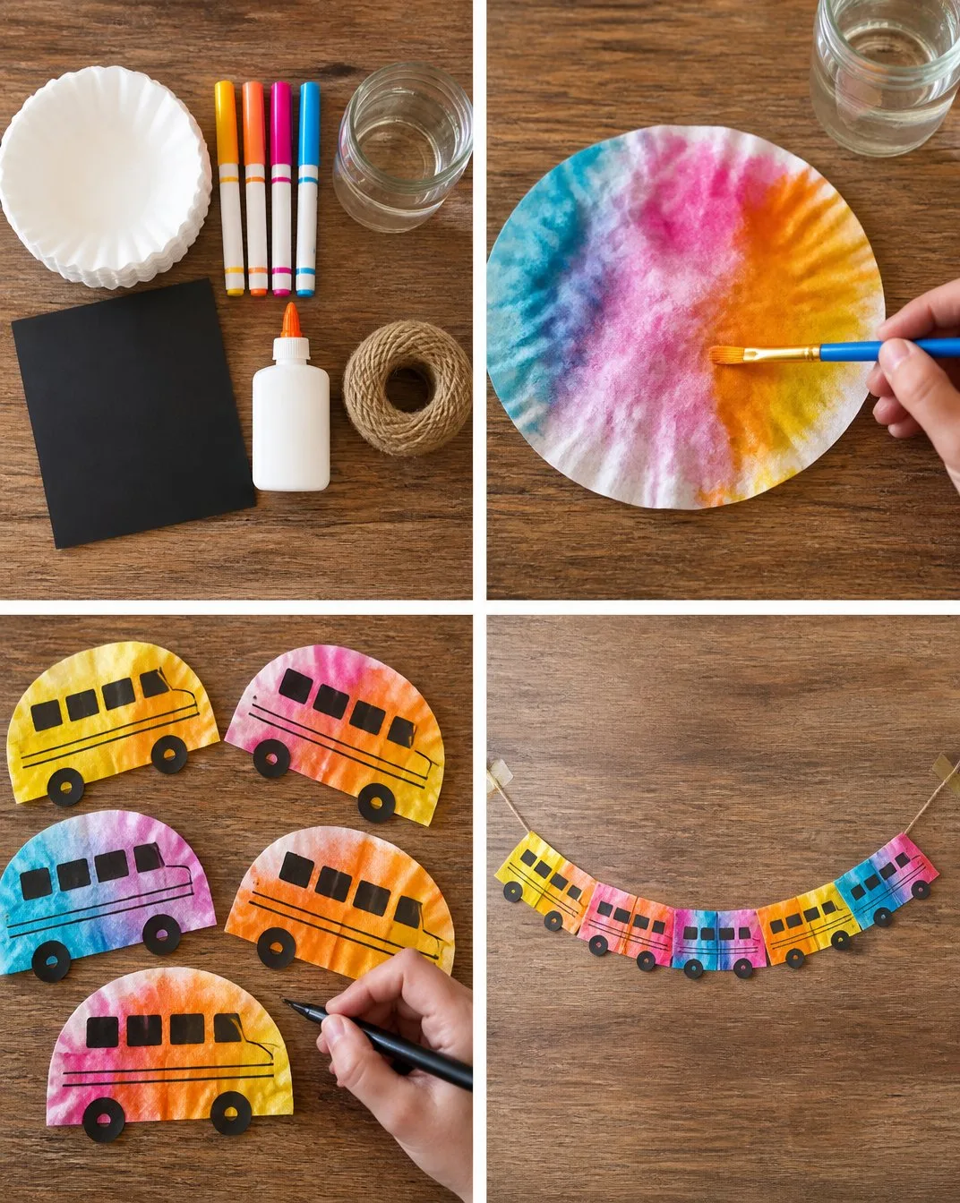 DIY Watercolor Coffee Filter School Bus Garland Tutorial 6 DIY Watercolor Coffee Filter School Bus Garland Tutorial