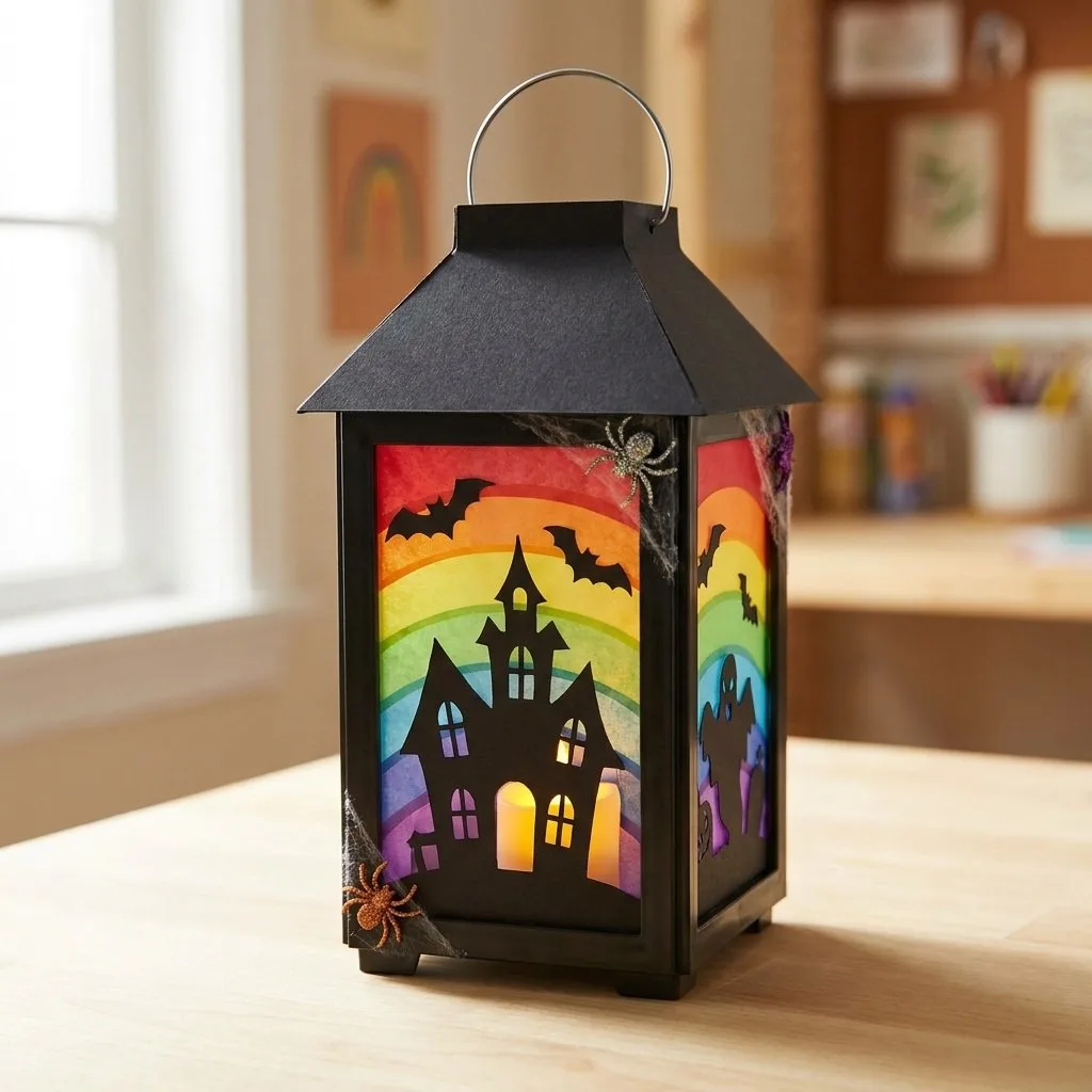 Dollar-Store Rainbow Haunted House Lantern 6 Dollar-Store Rainbow Haunted House Lantern