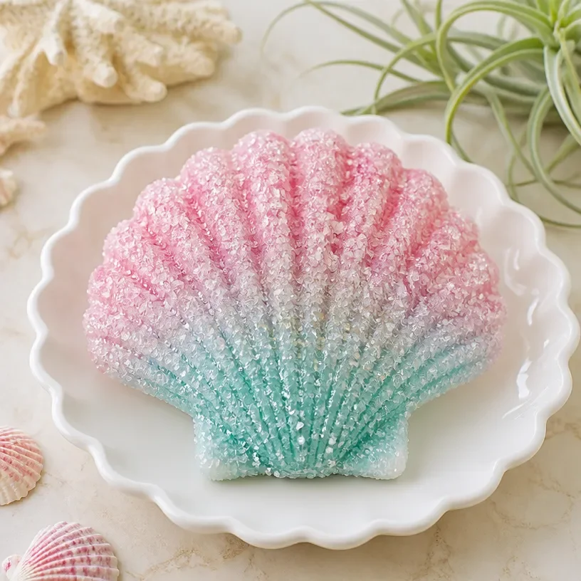 Cozy decor made from faux sanding sugar seashells