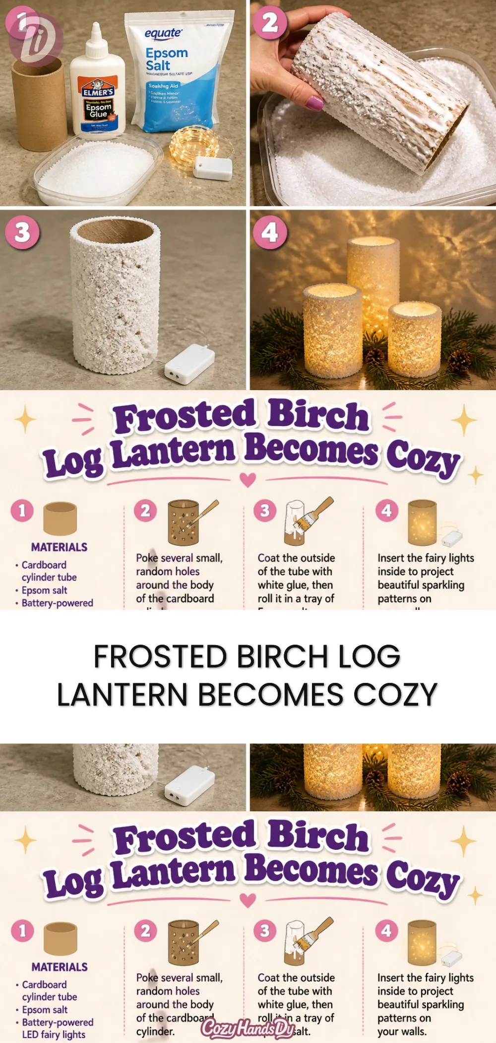 Frosted Birch Log Lantern Becomes Cozy
