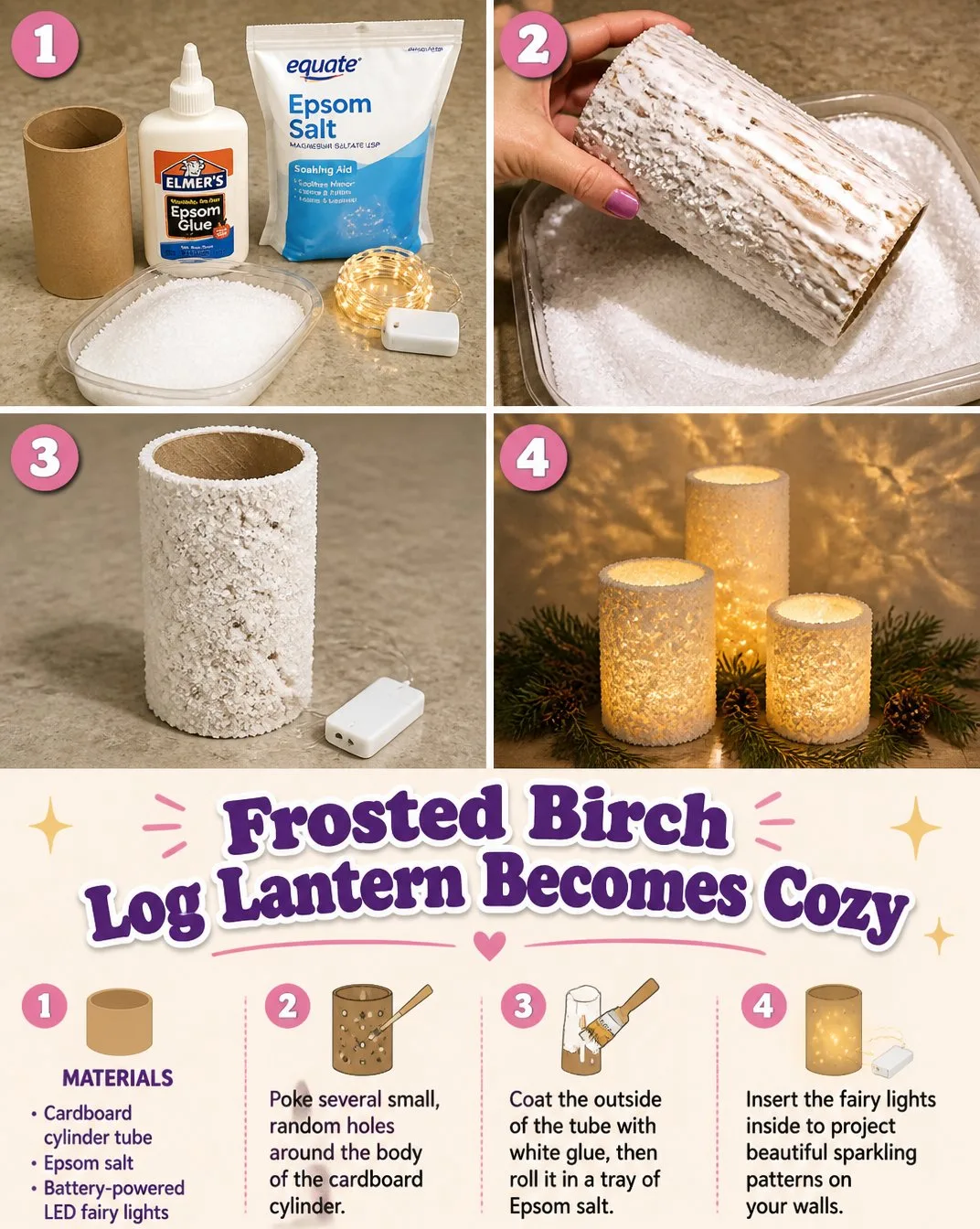 Frosted Birch Log Lantern Becomes Cozy