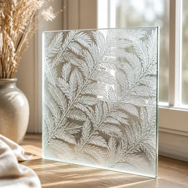Frozen ferns-inspired window crystals creating a cozy atmosphere.