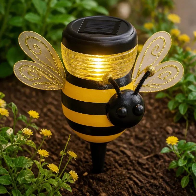 DIY Glitter Bee Solar Light craft for enchanting garden décor