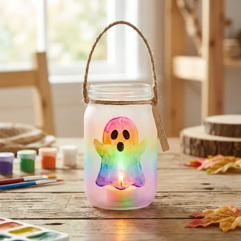 Glow-in-the-Dark Rainbow Ghost Lantern for festive decor and outdoor use