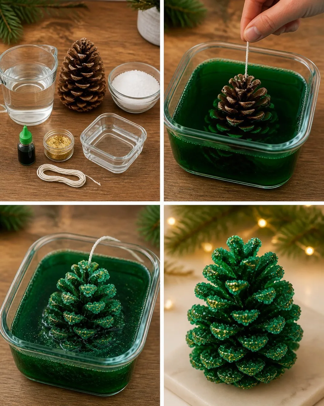 Green Crystal Pinecone Decor with Emerald Accents