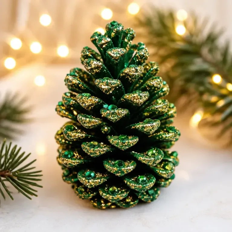 Elegant Green Crystal Pinecone Decor with Emerald Accents for home styling.