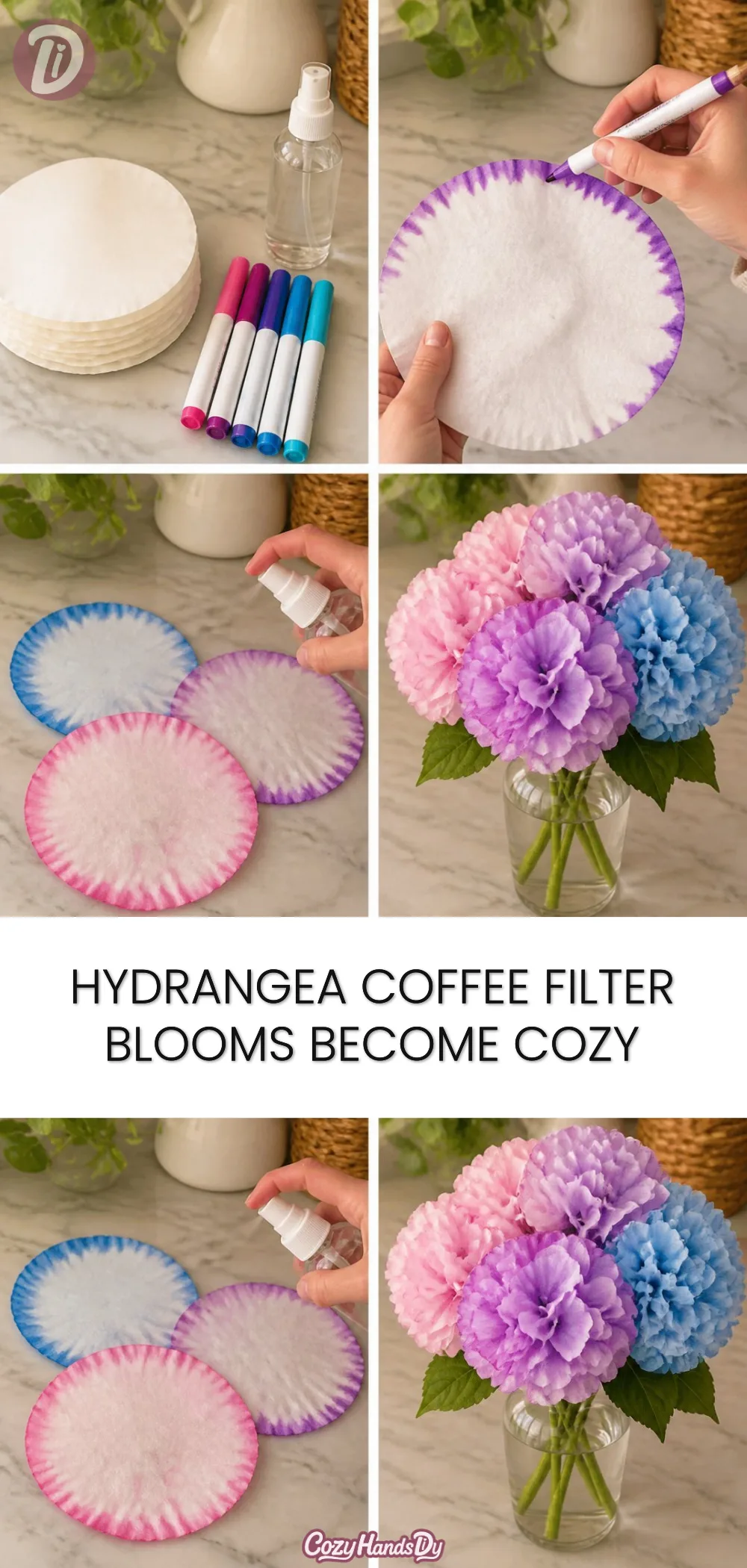 Hydrangea Coffee Filter Blooms Become Cozy