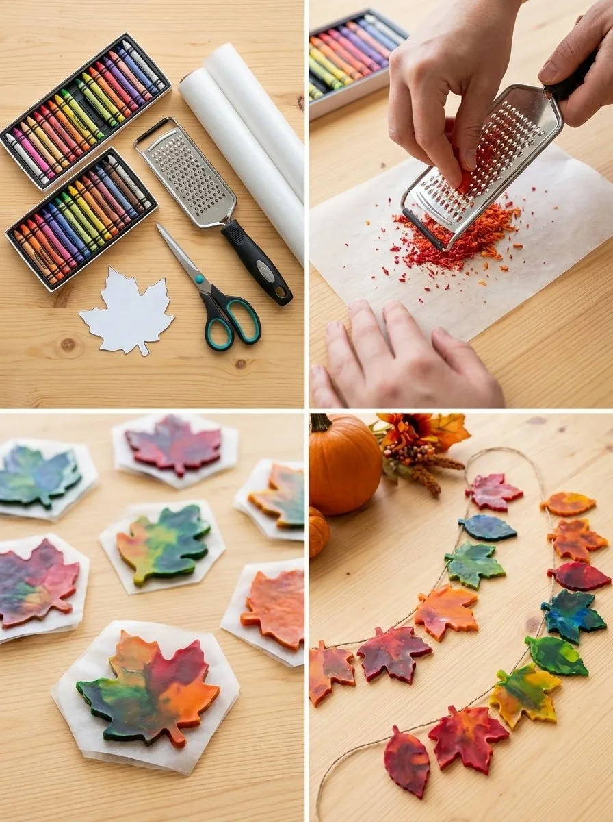 Melted-Crayon Rainbow Fall Leaf Garland 5 Melted-Crayon Rainbow Fall Leaf Garland