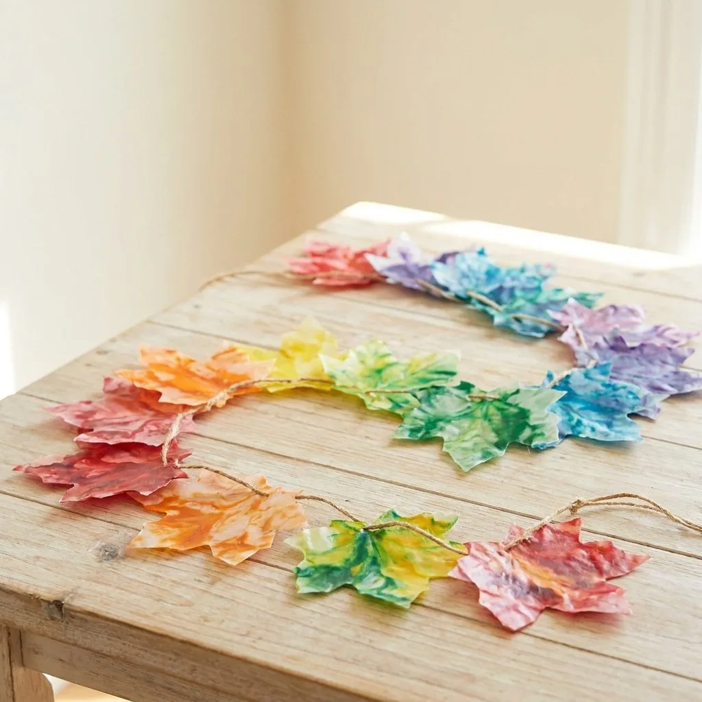 Melted-Crayon Rainbow Fall Leaf Garland 6 Melted-Crayon Rainbow Fall Leaf Garland