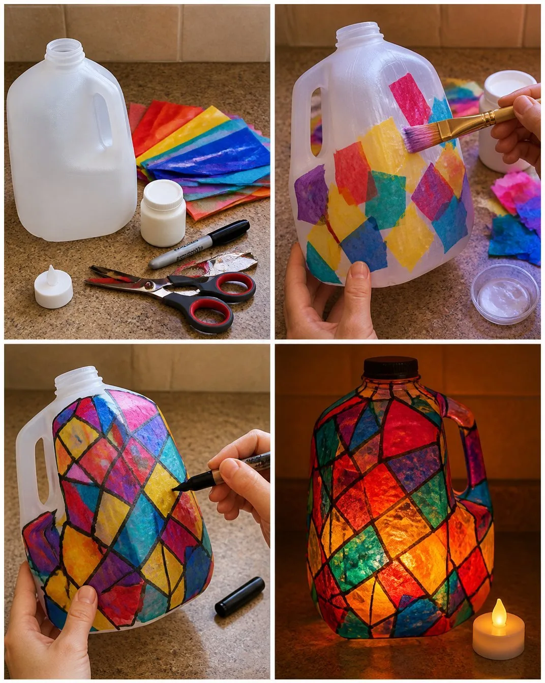 Milk Jug Stained-Glass Lanterns 3 Milk Jug Stained-Glass Lanterns