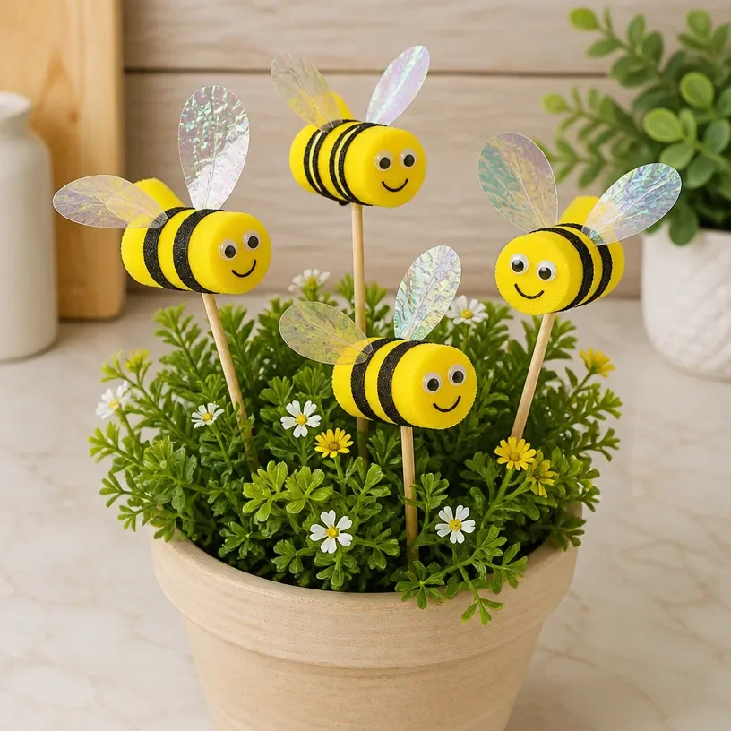 Colorful pool noodle bumble bee garden stakes for summer decoration