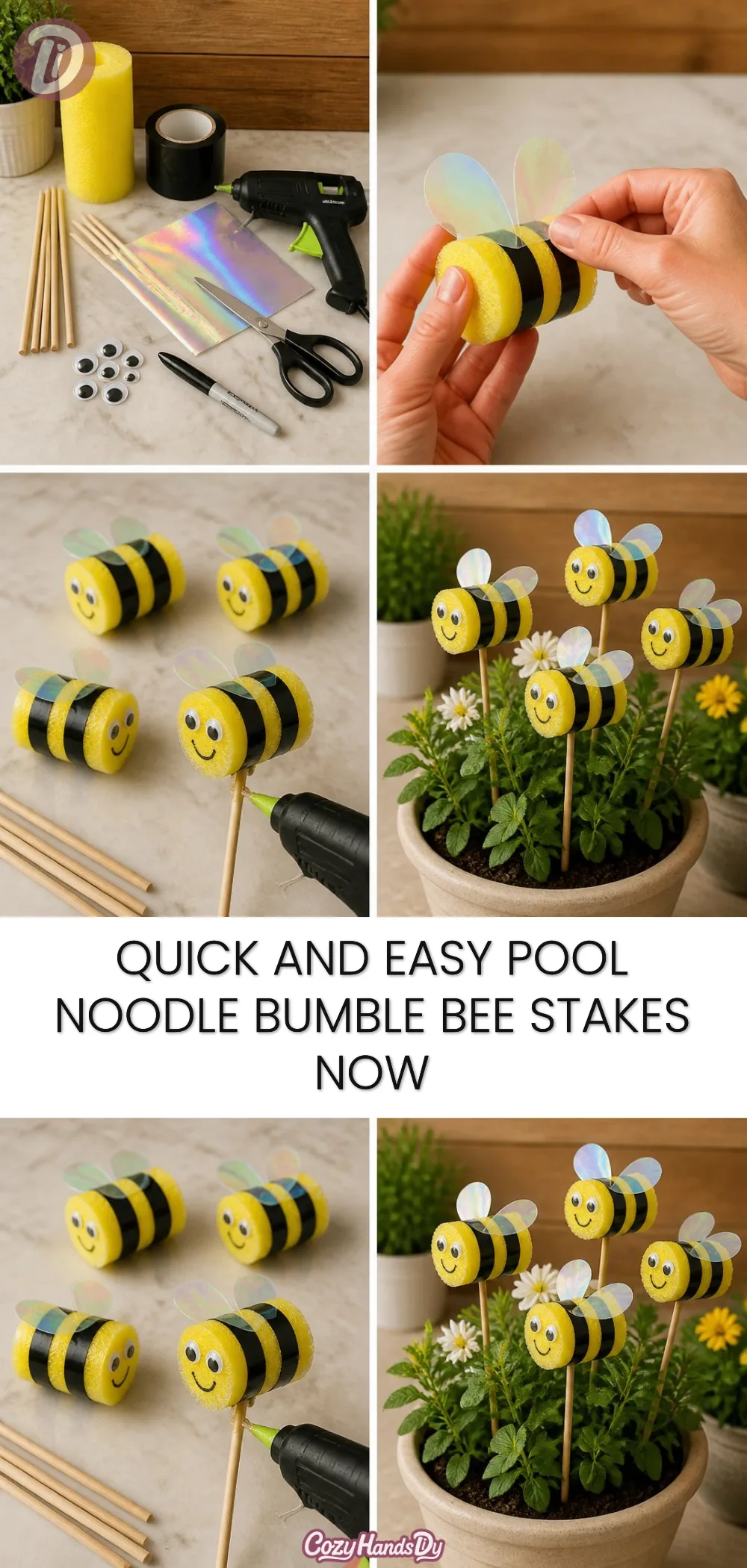 Quick and Easy Pool Noodle Bumble Bee Stakes Now