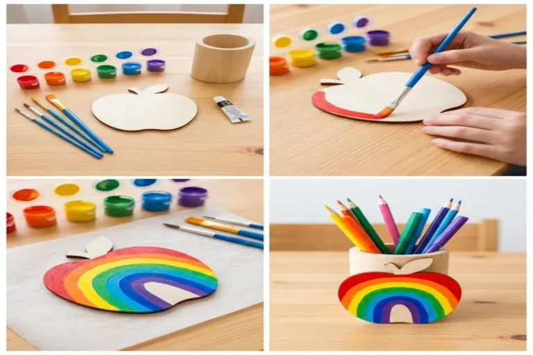 Rainbow Apple Pencil Cup for teachers, colorful organization tool for creatives