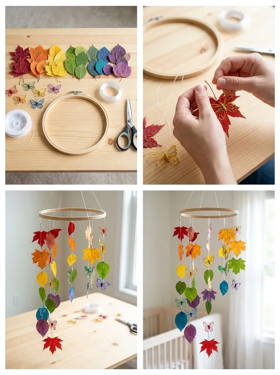 Rainbow Butterfly Fall Leaf Mobile