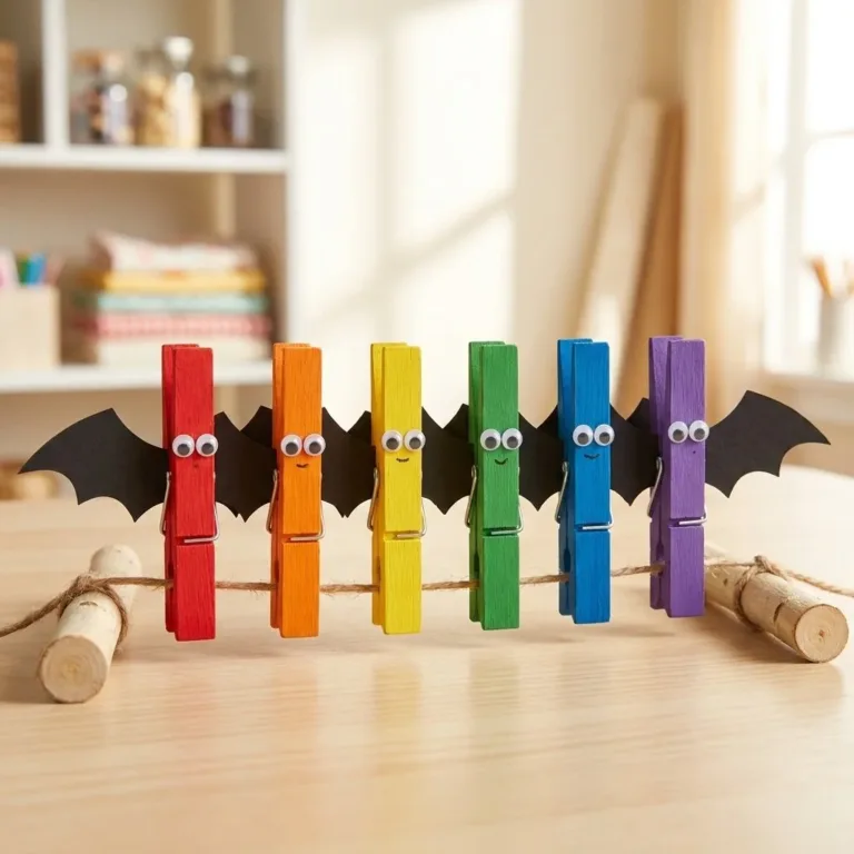 Colorful rainbow clothespin bat for creative play and crafting